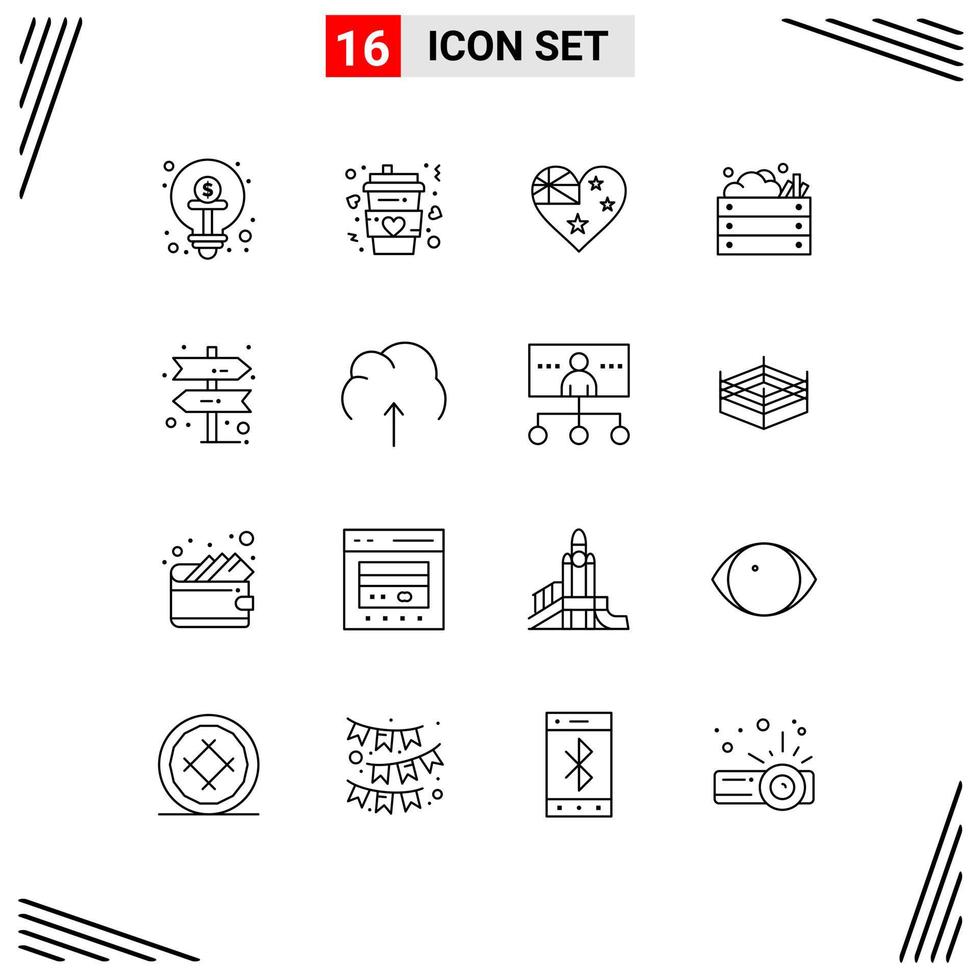 Group of 16 Modern Outlines Set for nature farming long agriculture flag Editable Vector Design Elements
