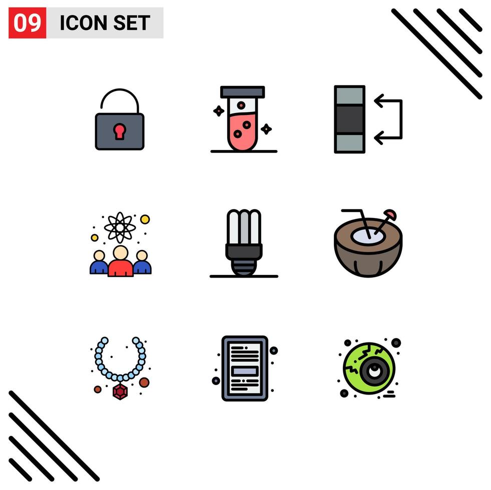 Stock Vector Icon Pack of 9 Line Signs and Symbols for coconut lamp swap energy saving researchers Editable Vector Design Elements