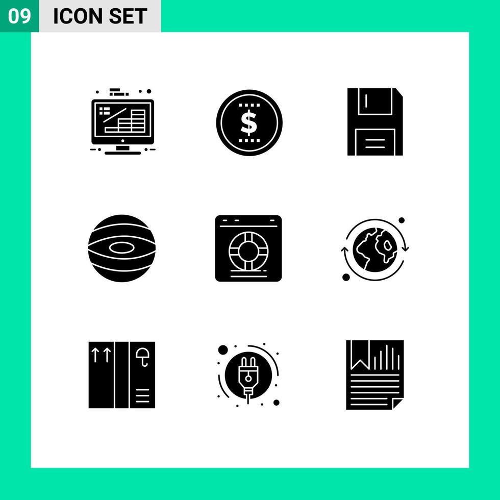 conjunto de 9 iconos de interfaz de usuario modernos símbolos signos para dispositivos espaciales salvavidas productos planeta elementos de diseño vectorial editables vector