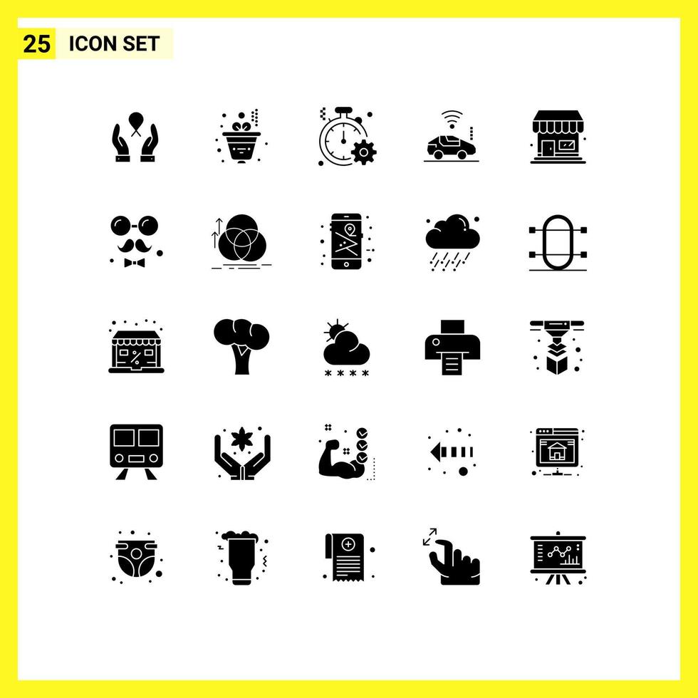 Group of 25 Modern Solid Glyphs Set for store signal clock wifi atou Editable Vector Design Elements