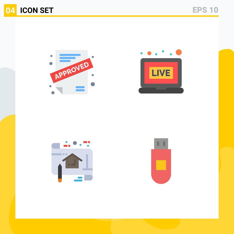 4 User Interface Flat Icon Pack of modern Signs and Symbols of application plan broadcasting plan usb Editable Vector Design Elements