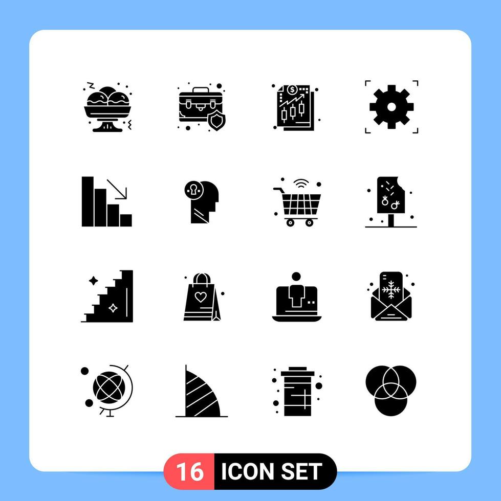 Pack of 16 Modern Solid Glyphs Signs and Symbols for Web Print Media such as fall analytics analysis setting cinema Editable Vector Design Elements