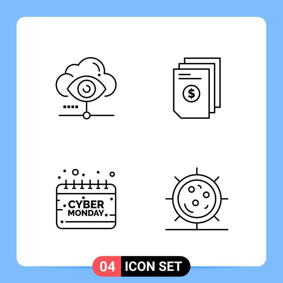 4 Line Black Icon Pack Outline Symbols for Mobile Apps isolated on white background 4 Icons Set vector