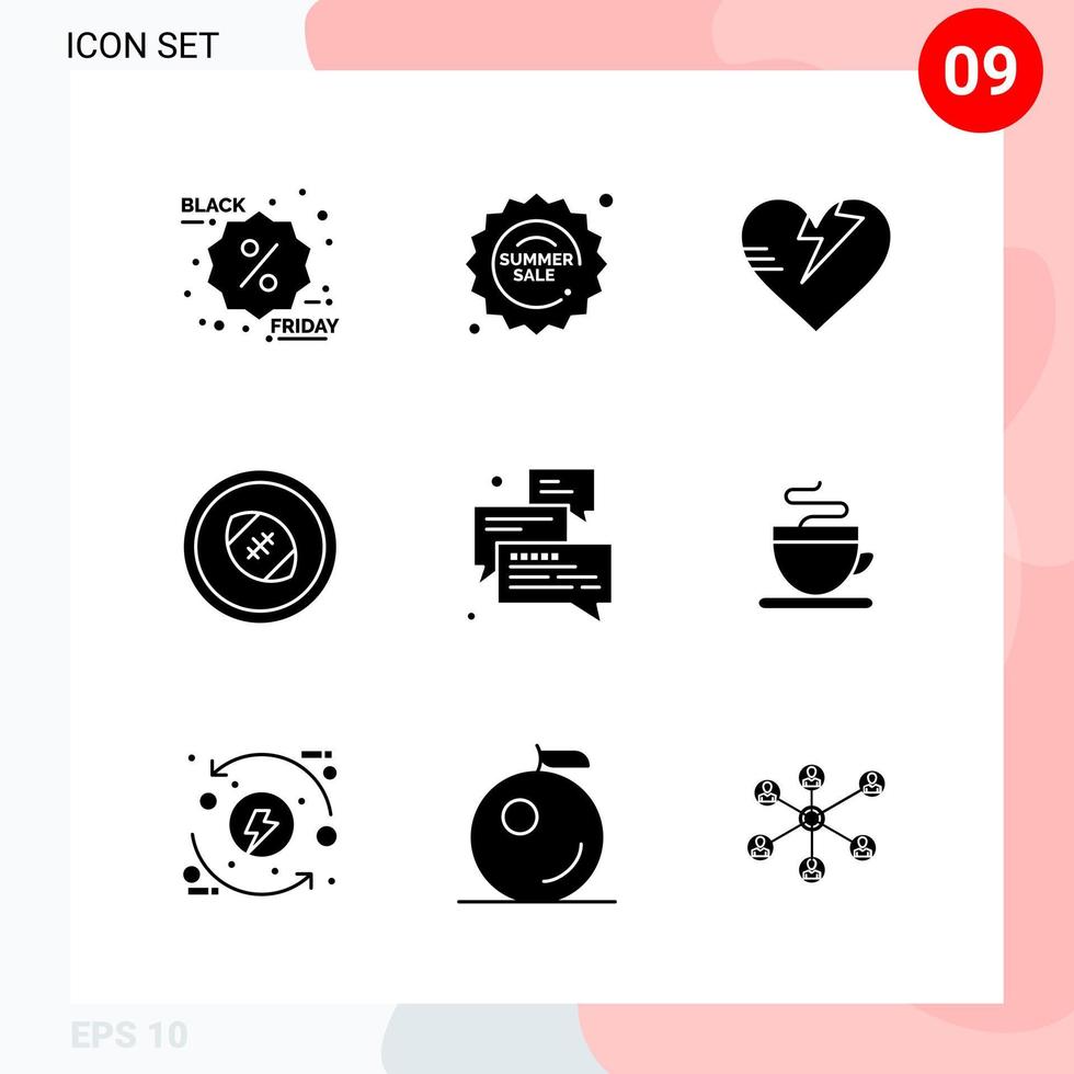 Vector Pack of 9 Icons in Solid Style Creative Glyph Pack isolated on White Background for Web and Mobile