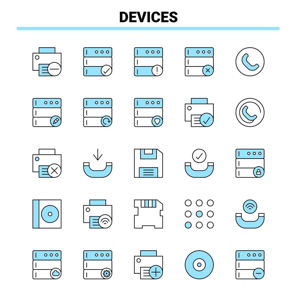 25 dispositivos conjunto de iconos negros y azules diseño de iconos creativos y plantilla de logotipo vector