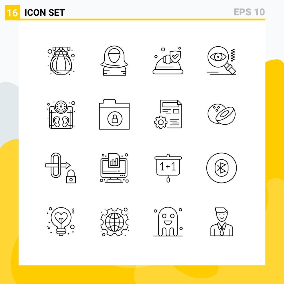 Universal Icon Symbols Group of 16 Modern Outlines of scale find hat view eye Editable Vector Design Elements