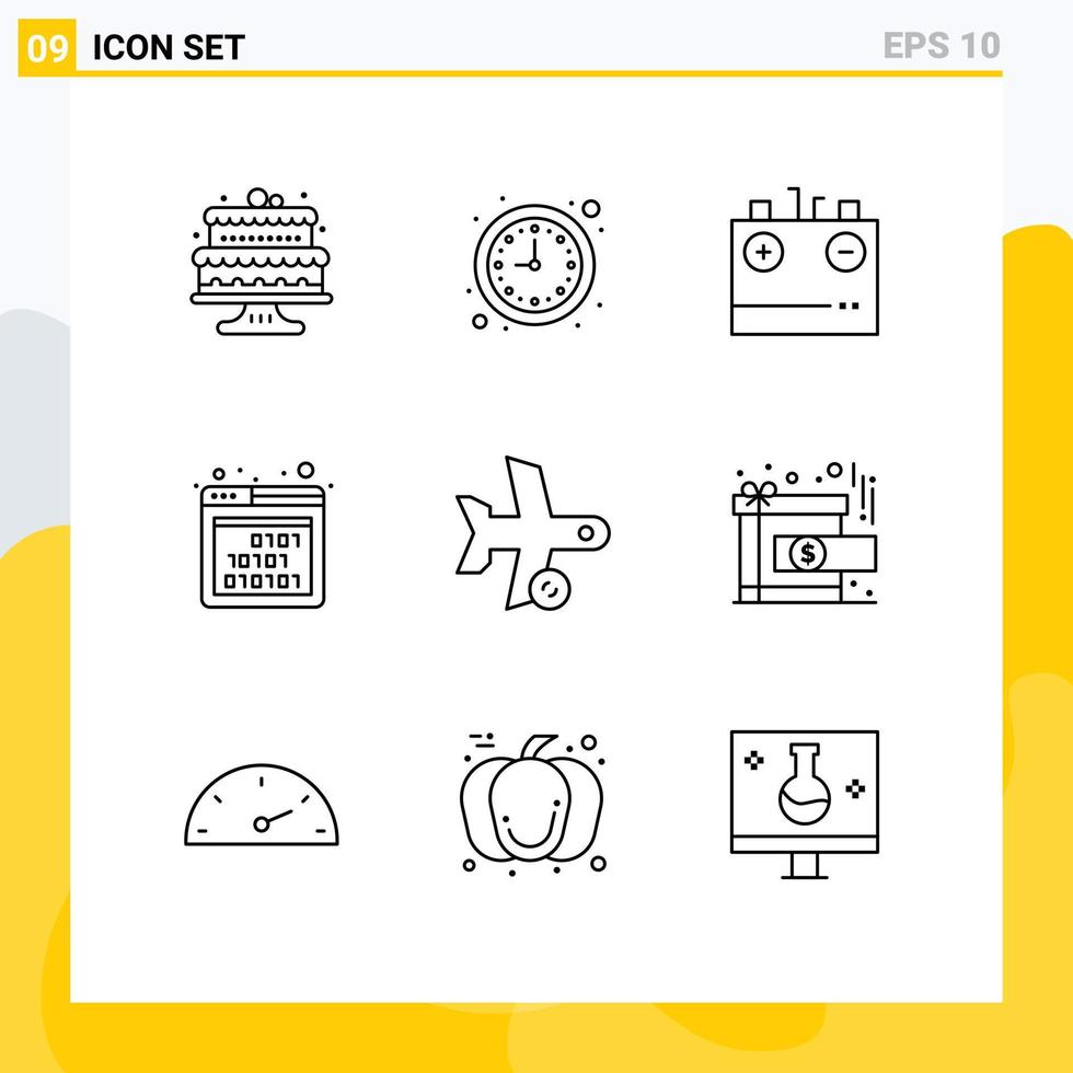 Universal Icon Symbols Group of 9 Modern Outlines of flight interface battery code energy Editable Vector Design Elements