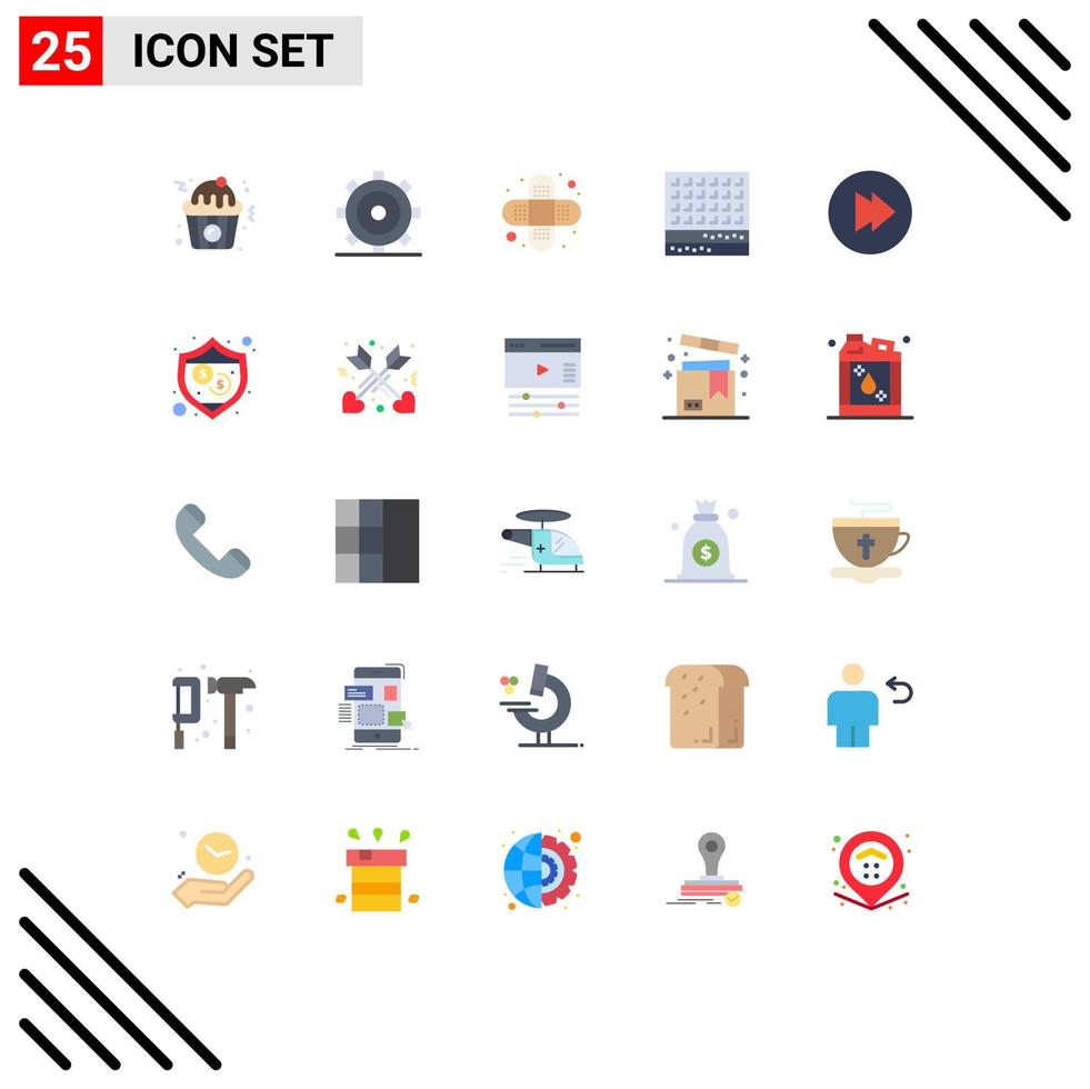 Modern Set of 25 Flat Colors Pictograph of protection forward bandage waffle sweet Editable Vector Design Elements