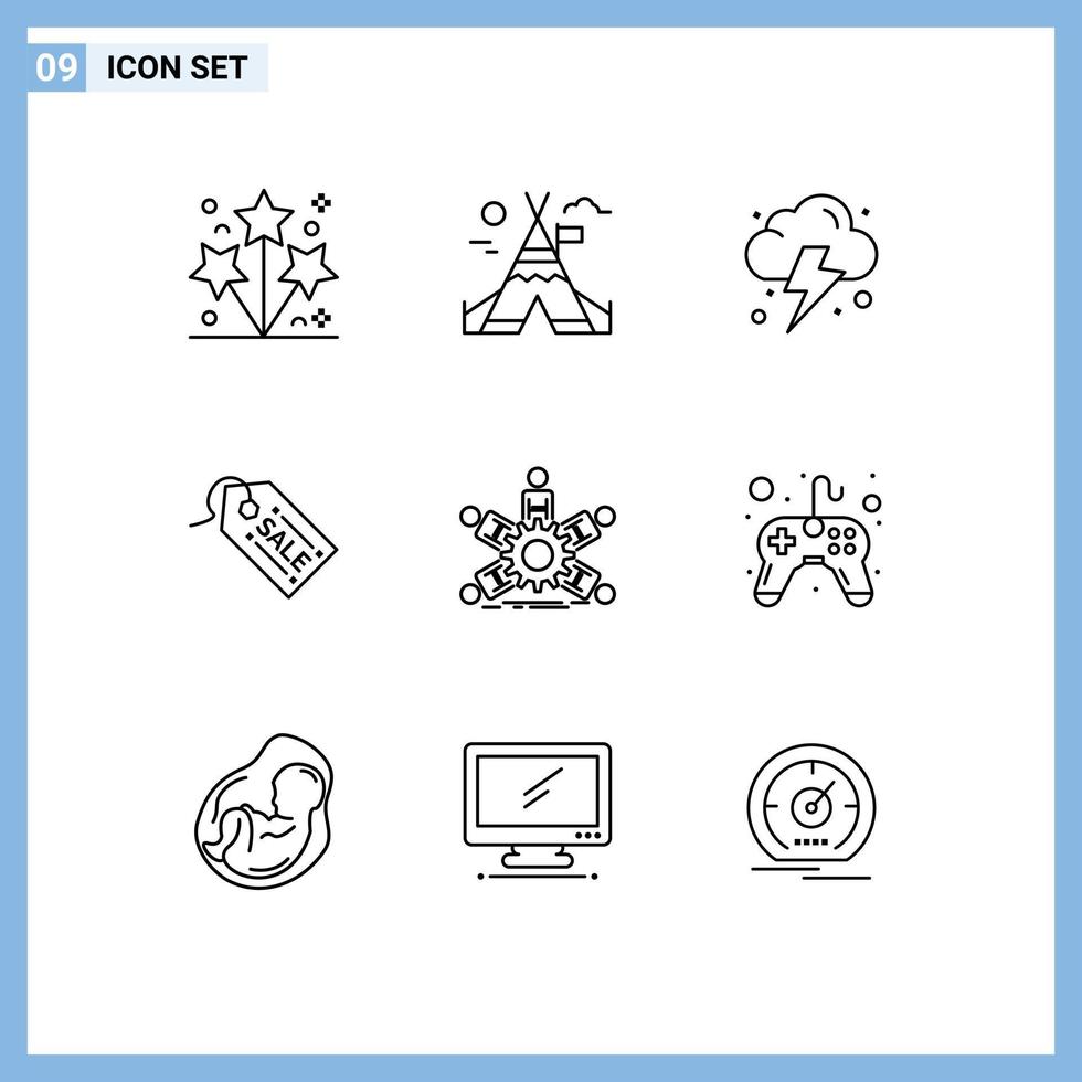 9 Thematic Vector Outlines and Editable Symbols of business group cloud team tag Editable Vector Design Elements