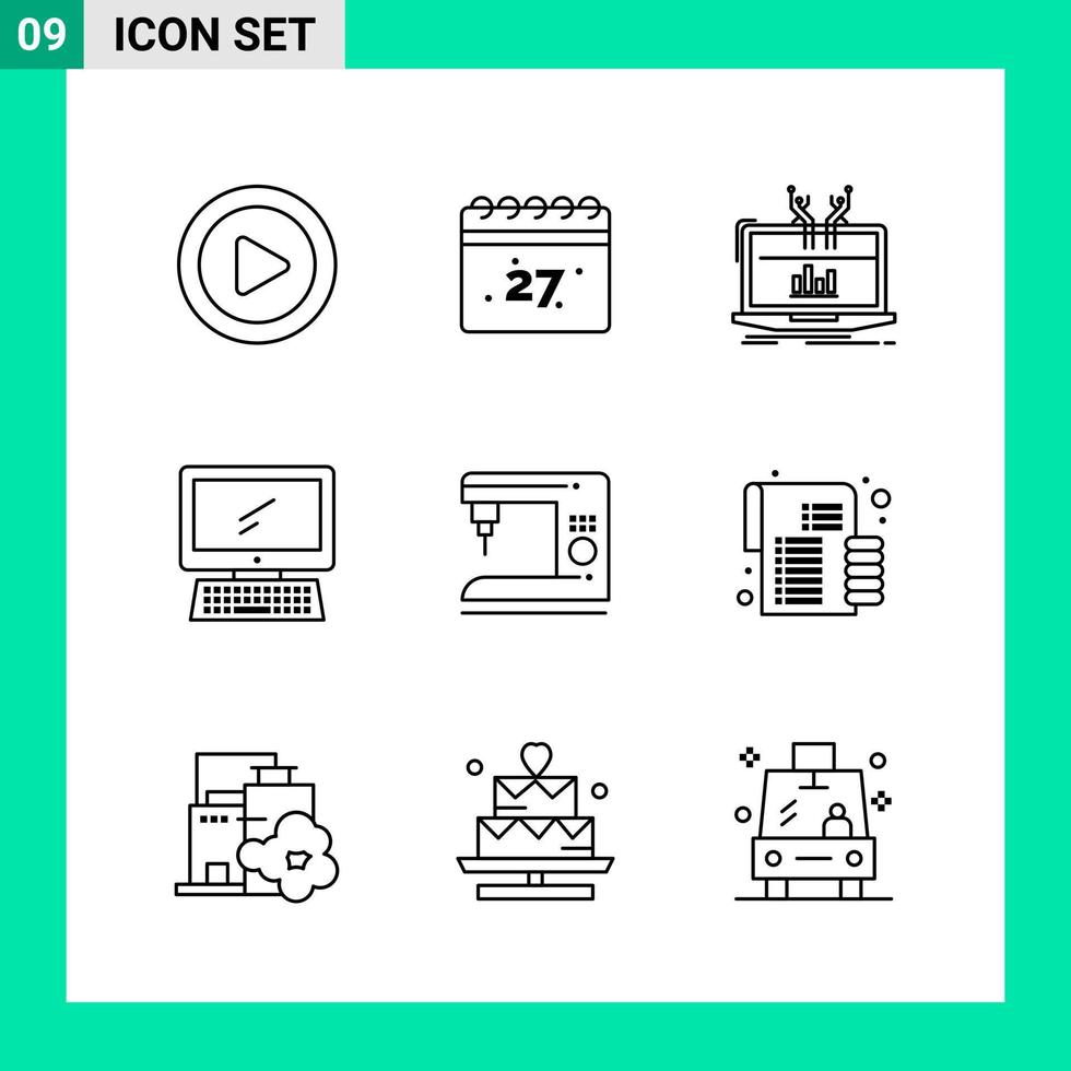Pack of 9 Line Style Icon Set Outline Symbols for print Creative Signs Isolated on White Background 9 Icon Set vector