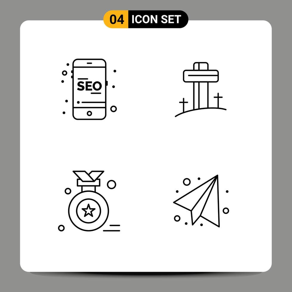 Set of 4 Modern UI Icons Symbols Signs for mobile award badge online cross back to school Editable Vector Design Elements