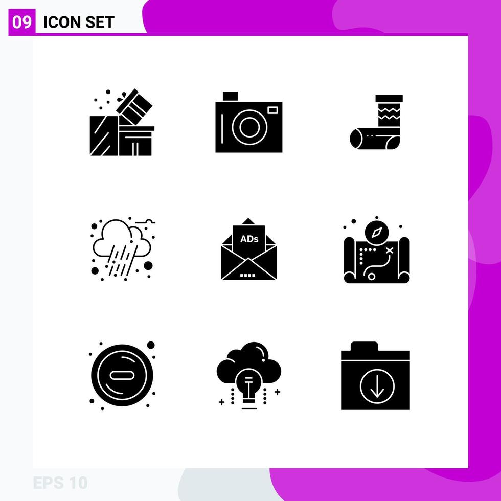 9 iconos creativos signos y símbolos modernos de publicidad lluvia imagen nube regalo elementos de diseño vectorial editables vector