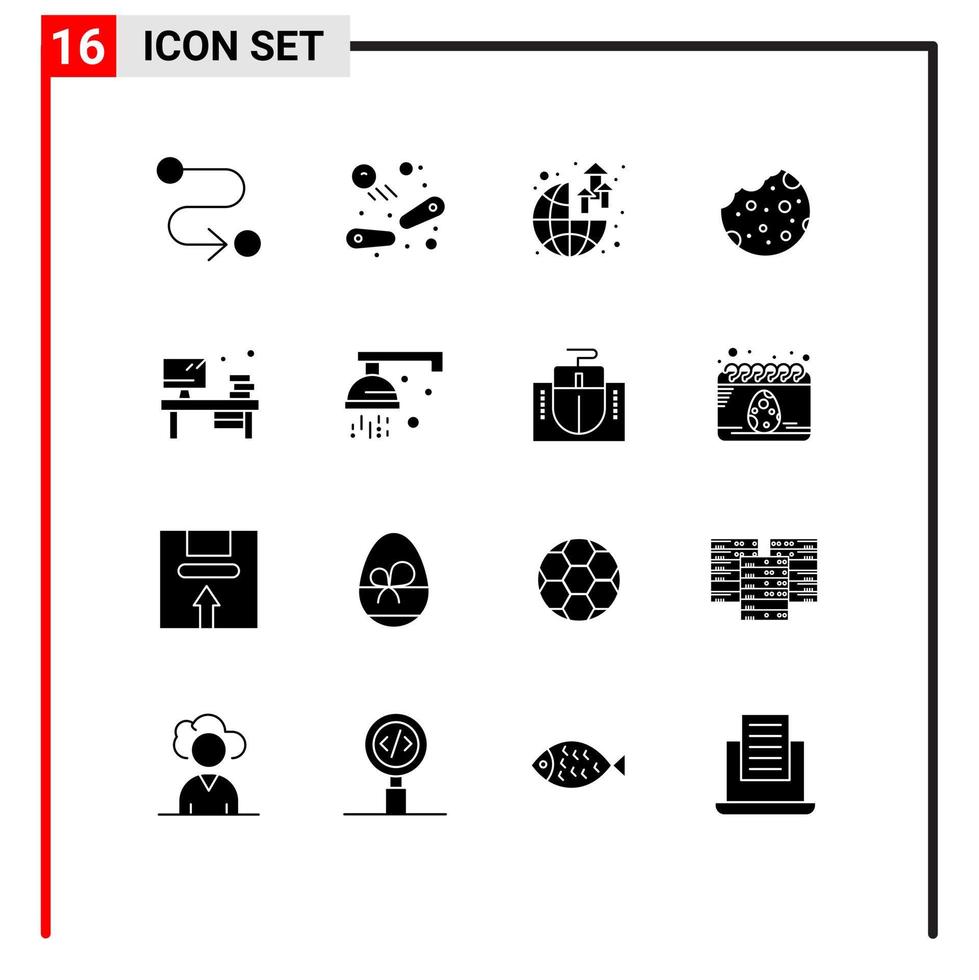 Set of 16 Modern UI Icons Symbols Signs for book table growth food cookie Editable Vector Design Elements