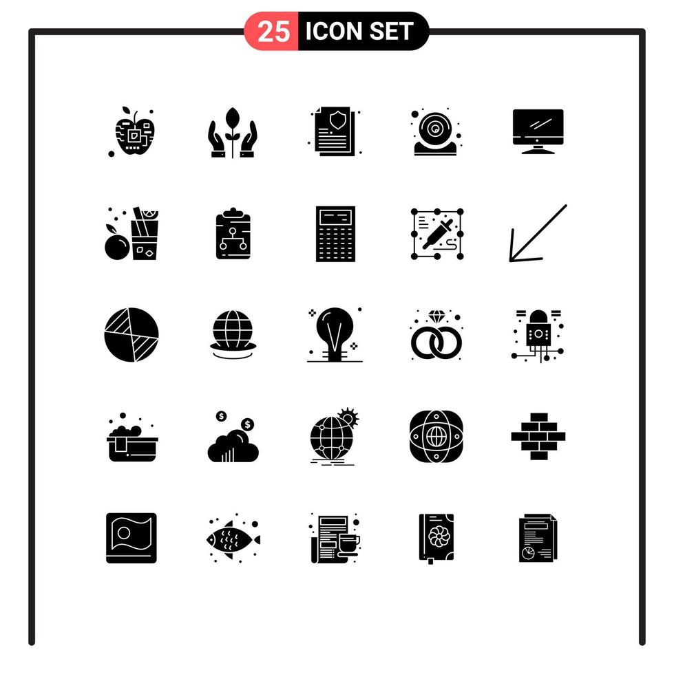 Modern Set of 25 Solid Glyphs and symbols such as monitor webcam energy it computer Editable Vector Design Elements