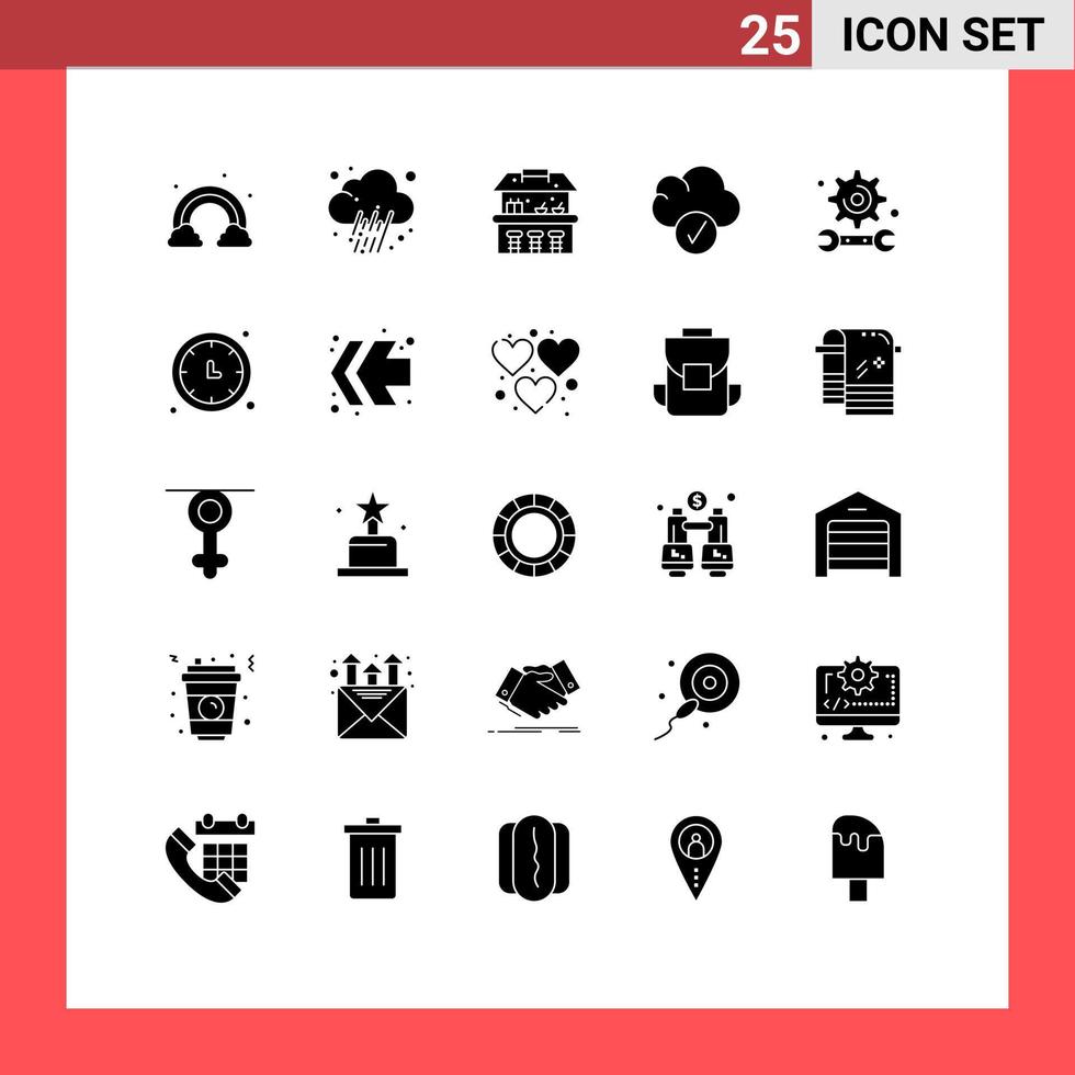 User Interface Pack of 25 Basic Solid Glyphs of study education sand castle academy complete Editable Vector Design Elements