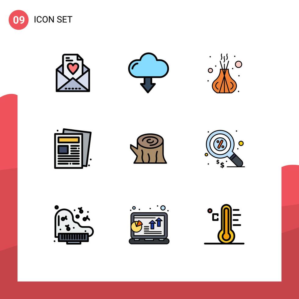 9 Creative Icons Modern Signs and Symbols of wooden log relax routine newspaper Editable Vector Design Elements