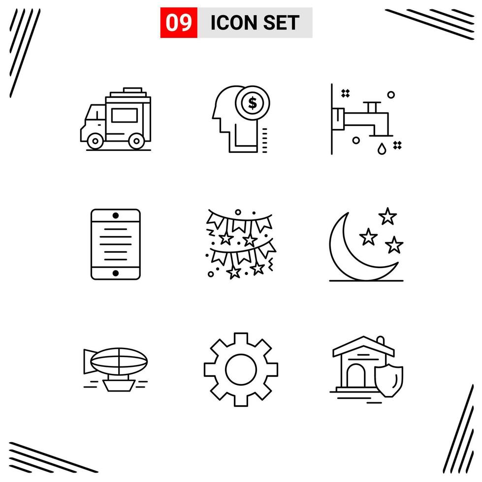 9 iconos estilo de línea cuadrícula basada en símbolos de contorno creativo para el diseño de sitios web signos de icono de línea simple aislados en fondo blanco 9 conjunto de iconos vector