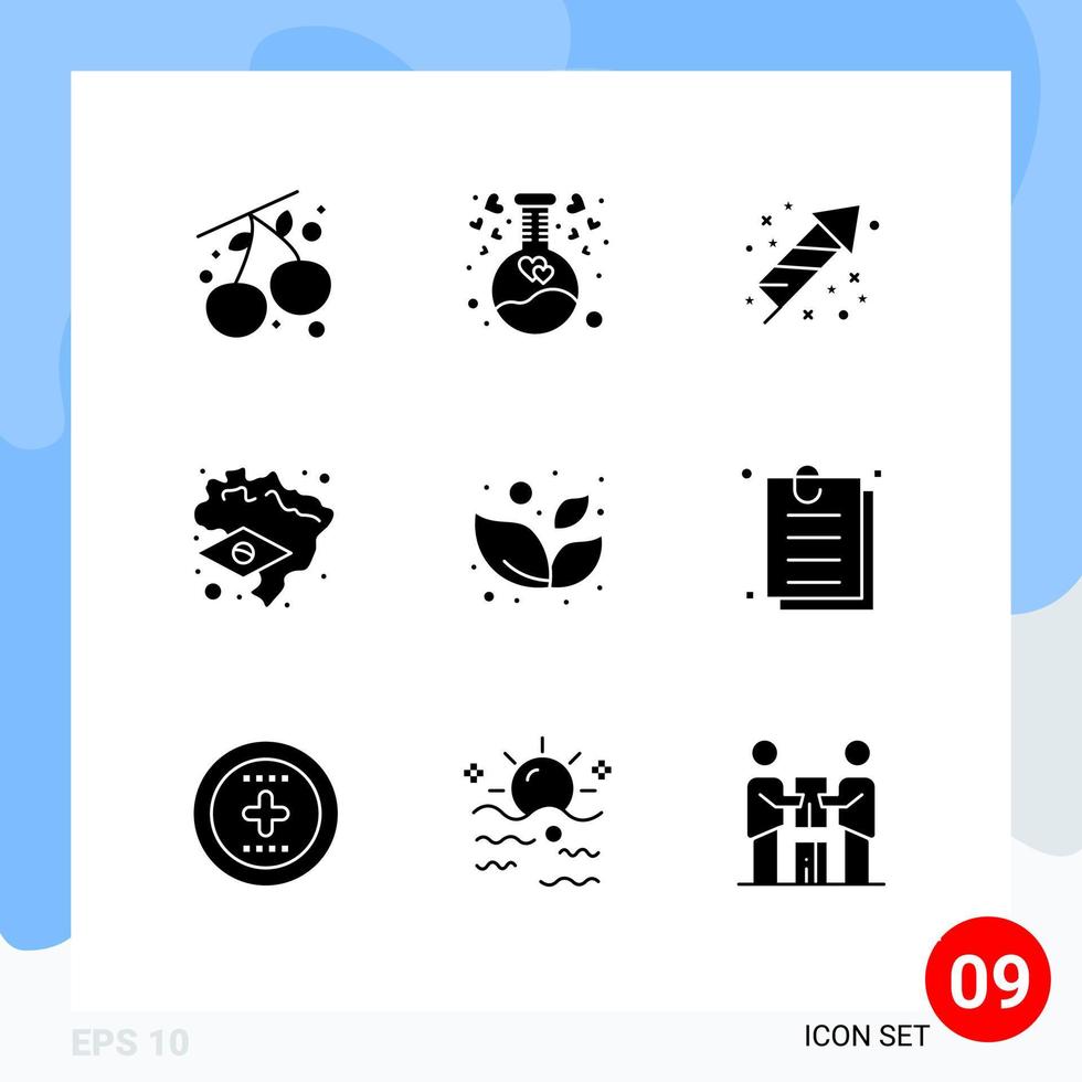 9 Thematic Vector Solid Glyphs and Editable Symbols of contract spa festivity leaf flag Editable Vector Design Elements
