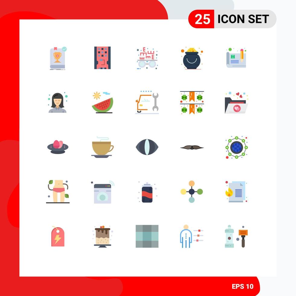 25 Universal Flat Color Signs Symbols of pot luck solid gold optical Editable Vector Design Elements