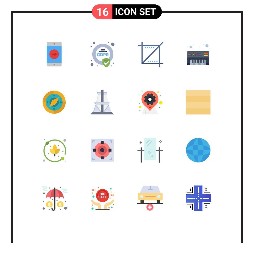 Group of 16 Flat Colors Signs and Symbols for compass navigation crop synthesizer analog Editable Pack of Creative Vector Design Elements