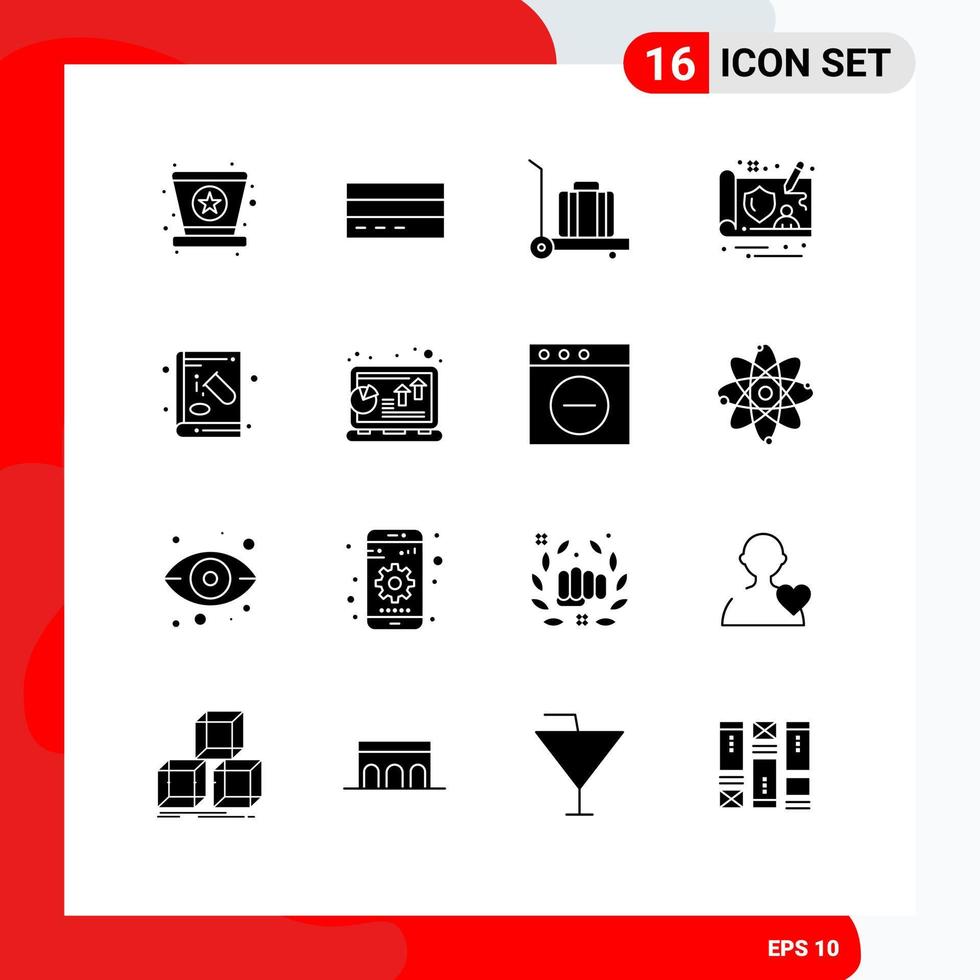 User Interface Pack of 16 Basic Solid Glyphs of chemistry book interface gdpr controller Editable Vector Design Elements
