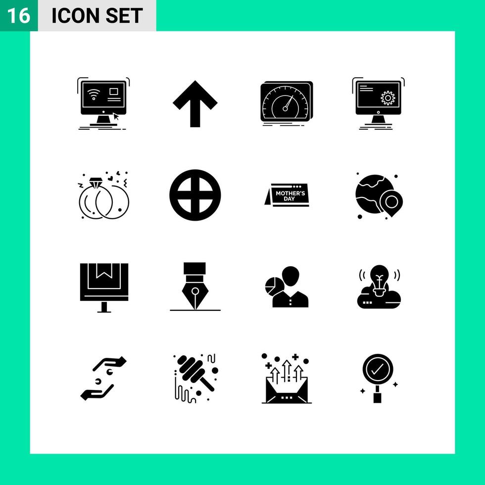 16 Universal Solid Glyphs Set for Web and Mobile Applications progress function dashboard computer internet Editable Vector Design Elements