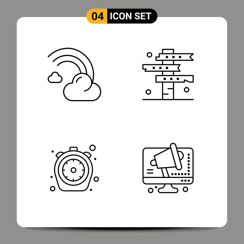 Pack of 4 Modern Filledline Flat Colors Signs and Symbols for Web Print Media such as cloud west line crossroads food Editable Vector Design Elements