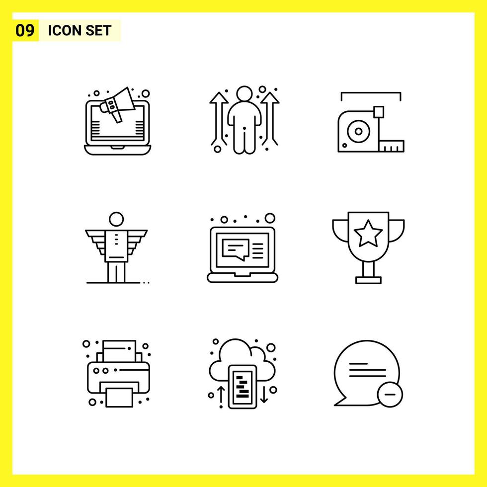9 conjunto de iconos símbolos de línea simple signo de esquema en fondo blanco para aplicaciones móviles de diseño de sitios web y medios impresos vector