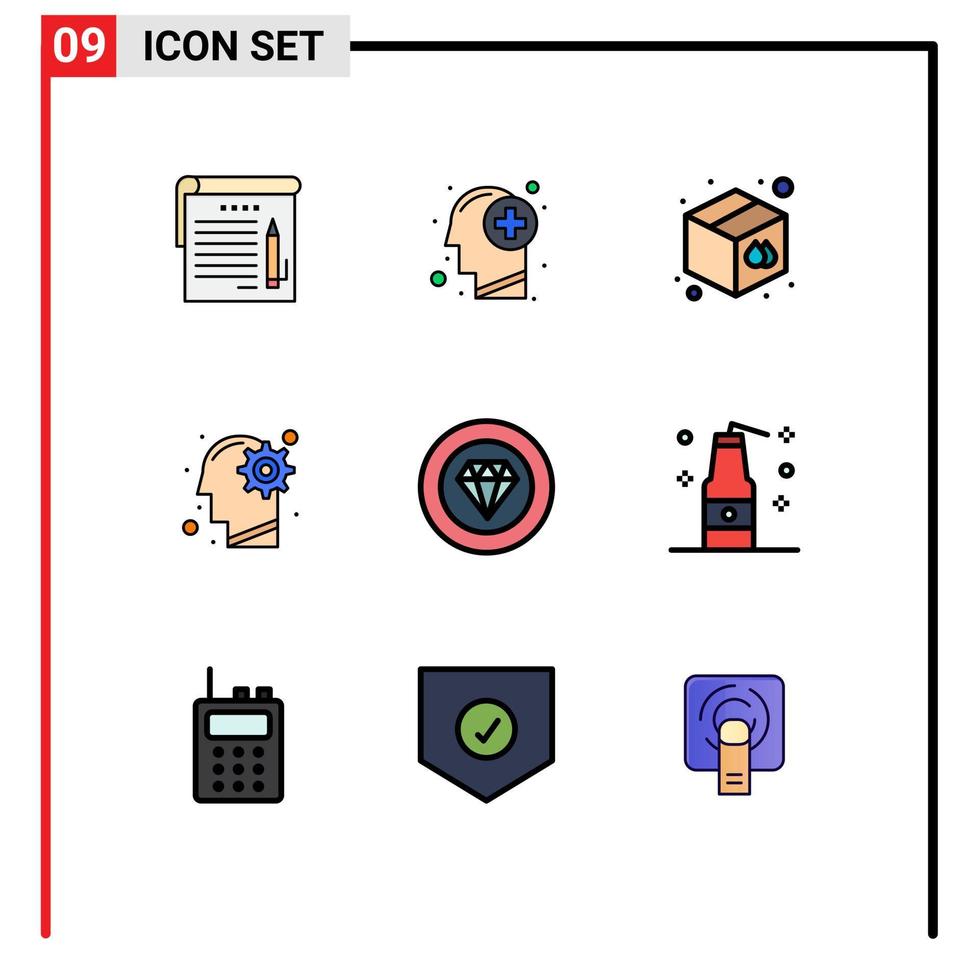 9 User Interface Filledline Flat Color Pack of modern Signs and Symbols of solution mind thinking idea print Editable Vector Design Elements