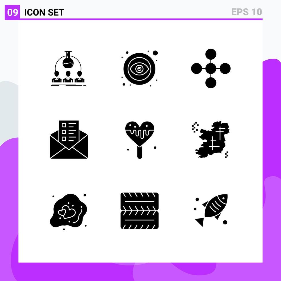 Set of 9 Modern UI Icons Symbols Signs for ice sweet chat visible mail share Editable Vector Design Elements