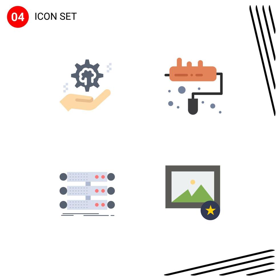 4 Thematic Vector Flat Icons and Editable Symbols of setting structure brain paint database Editable Vector Design Elements