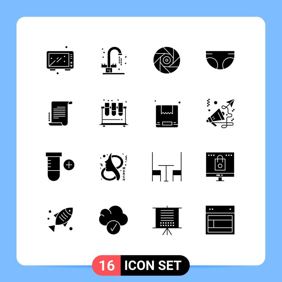 Group of 16 Modern Solid Glyphs Set for decree children sink child shutter Editable Vector Design Elements