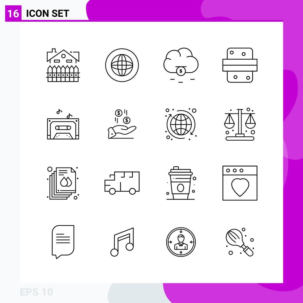 paquete de conjunto de iconos de línea de 16 iconos de contorno aislados en fondo blanco para impresión web y móvil vector