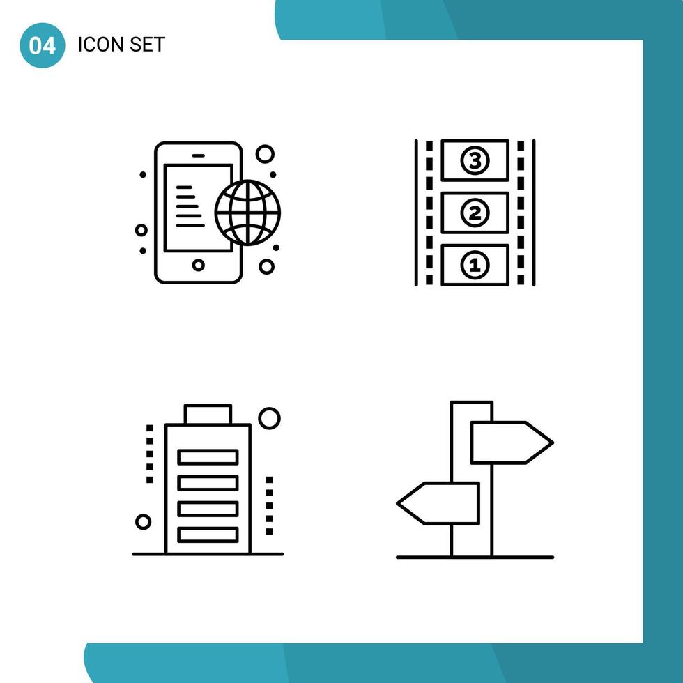 Vector Pack of 4 Outline Symbols Line Style Icon Set on White Background for Web and Mobile