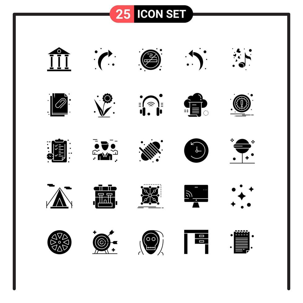 25 Universal Solid Glyphs Set for Web and Mobile Applications romantic love no left arrow arrow Editable Vector Design Elements