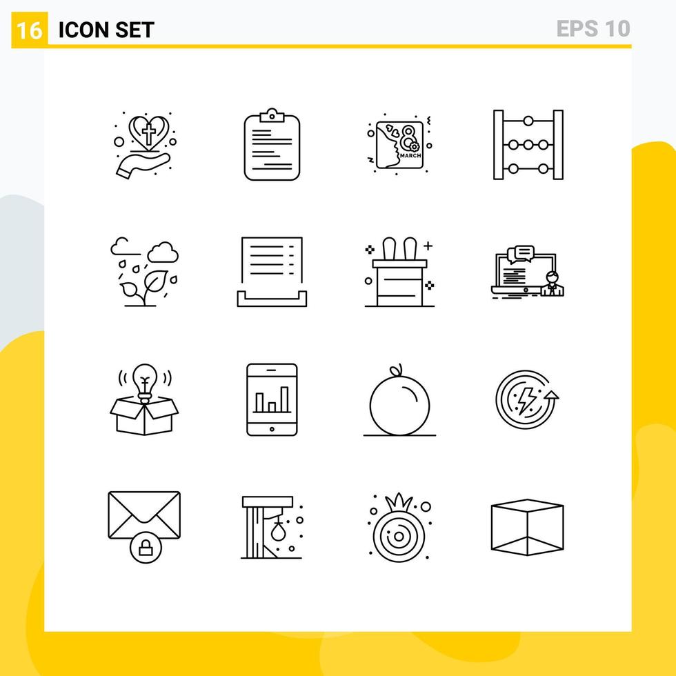 Universal Icon Symbols Group of 16 Modern Outlines of green education checklist abacus female Editable Vector Design Elements