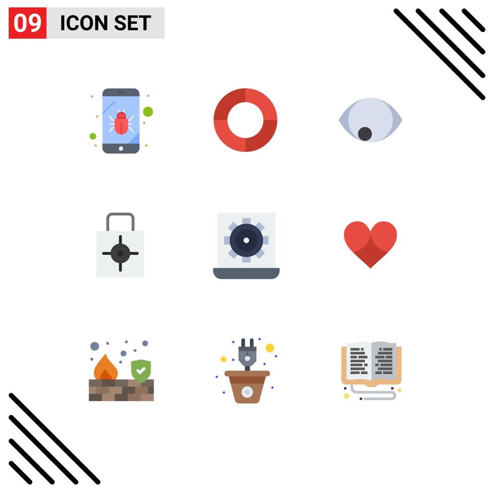 Stock Vector Icon Pack of 9 Line Signs and Symbols for configure target face security lock pad Editable Vector Design Elements