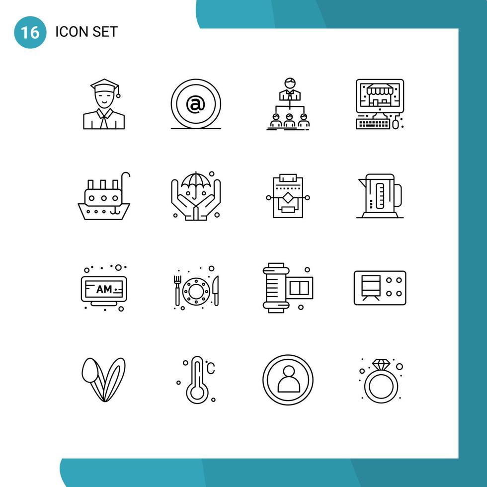 Mobile Interface Outline Set of 16 Pictograms of marine shop team pc company Editable Vector Design Elements