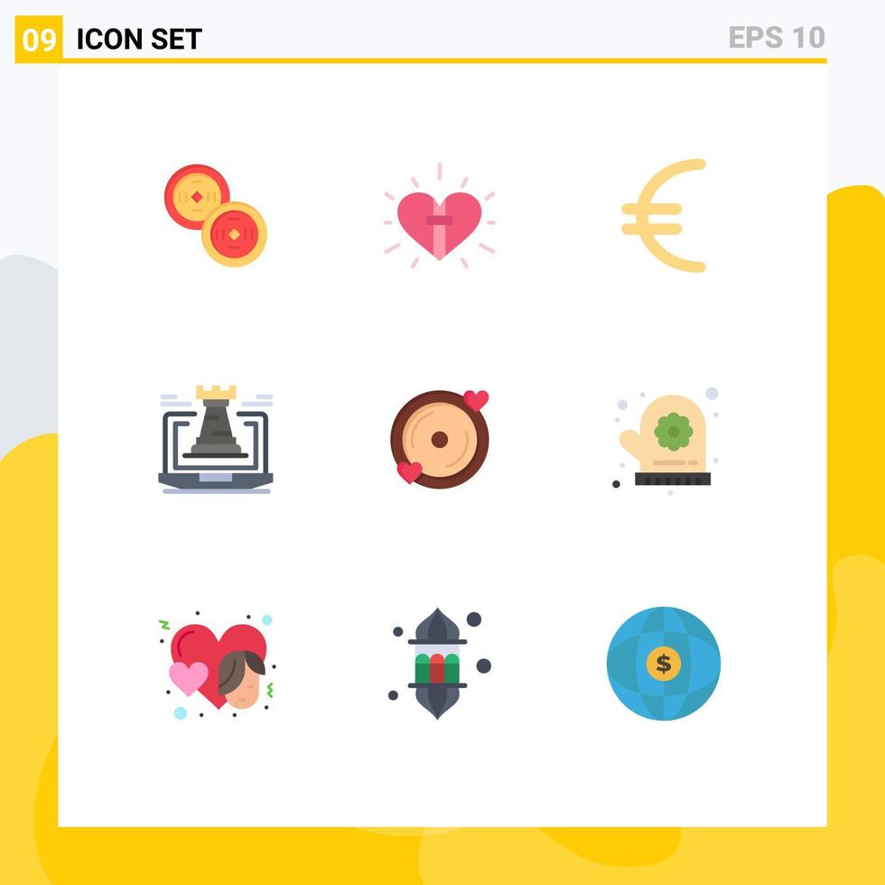 Set of 9 Modern UI Icons Symbols Signs for love strategy currency laptop tower Editable Vector Design Elements