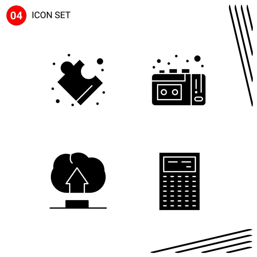 Collection of 4 Vector Icons in solid style Pixle Perfect Glyph Symbols for Web and Mobile Solid Icon Signs on White Background 4 Icons