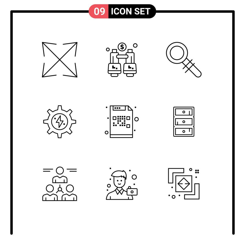 Set of 9 Modern UI Icons Symbols Signs for file crypto look code solar Editable Vector Design Elements