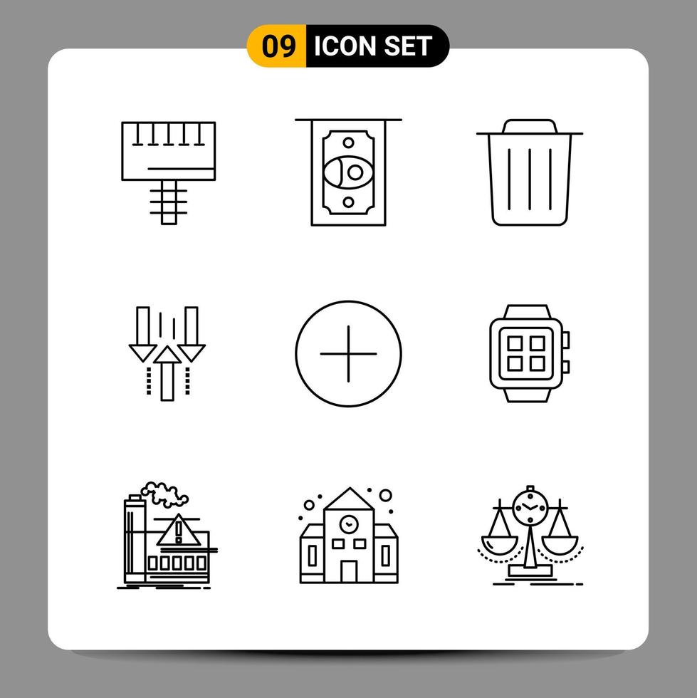 9 Black Icon Pack Outline Symbols Signs for Responsive designs on white background 9 Icons Set vector