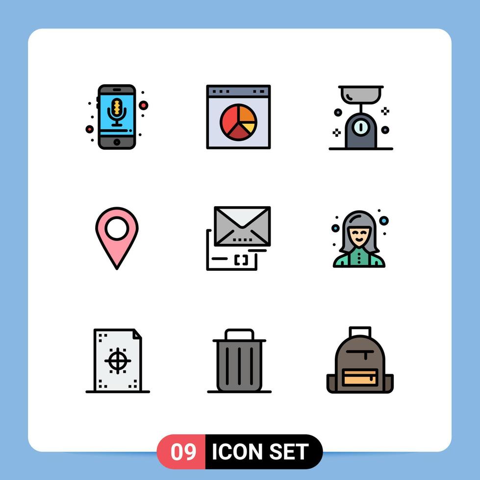 Stock Vector Icon Pack of 9 Line Signs and Symbols for attachment marker website location kitchen Editable Vector Design Elements