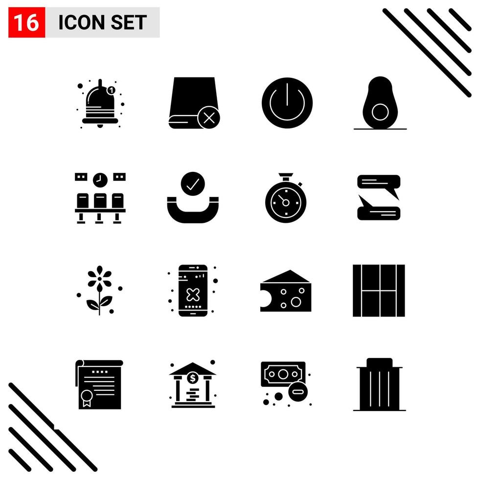 Pixle Perfect Set of 16 Solid Icons Glyph Icon Set for Webite Designing and Mobile Applications Interface vector