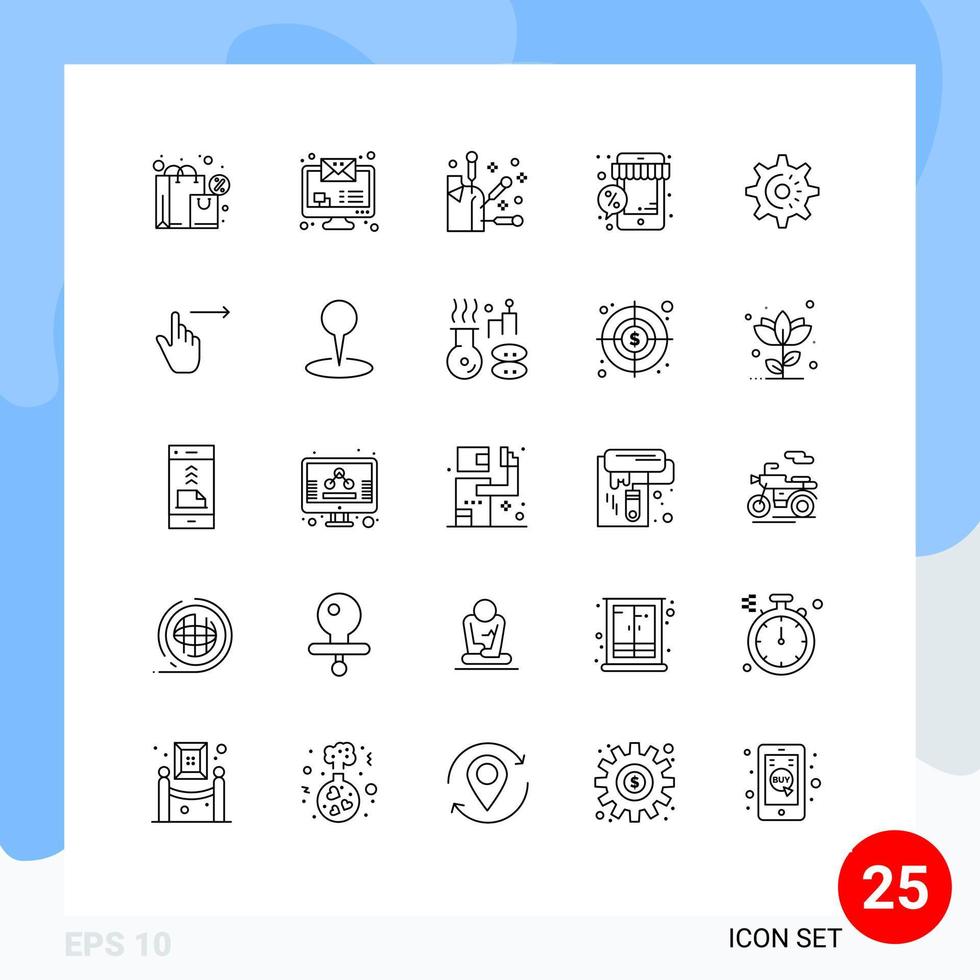 User Interface Pack of 25 Basic Lines of setting cog spa shop sale Editable Vector Design Elements