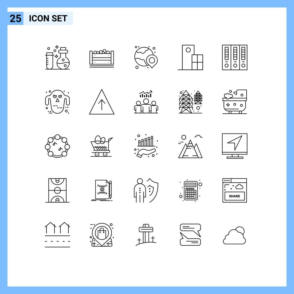 Modern Set of 25 Lines Pictograph of archive modern world clock architecture Editable Vector Design Elements