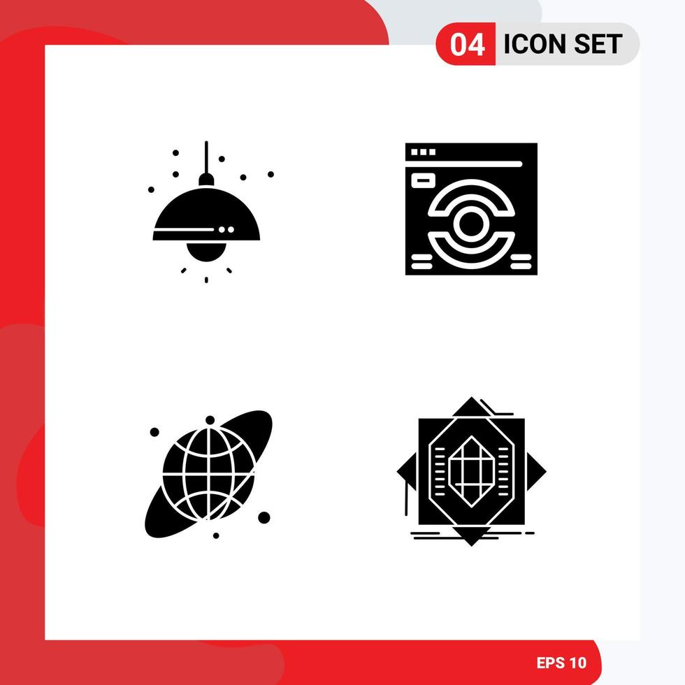 Set of 4 Vector Solid Glyphs on Grid for home earth globe light refresh core Editable Vector Design Elements