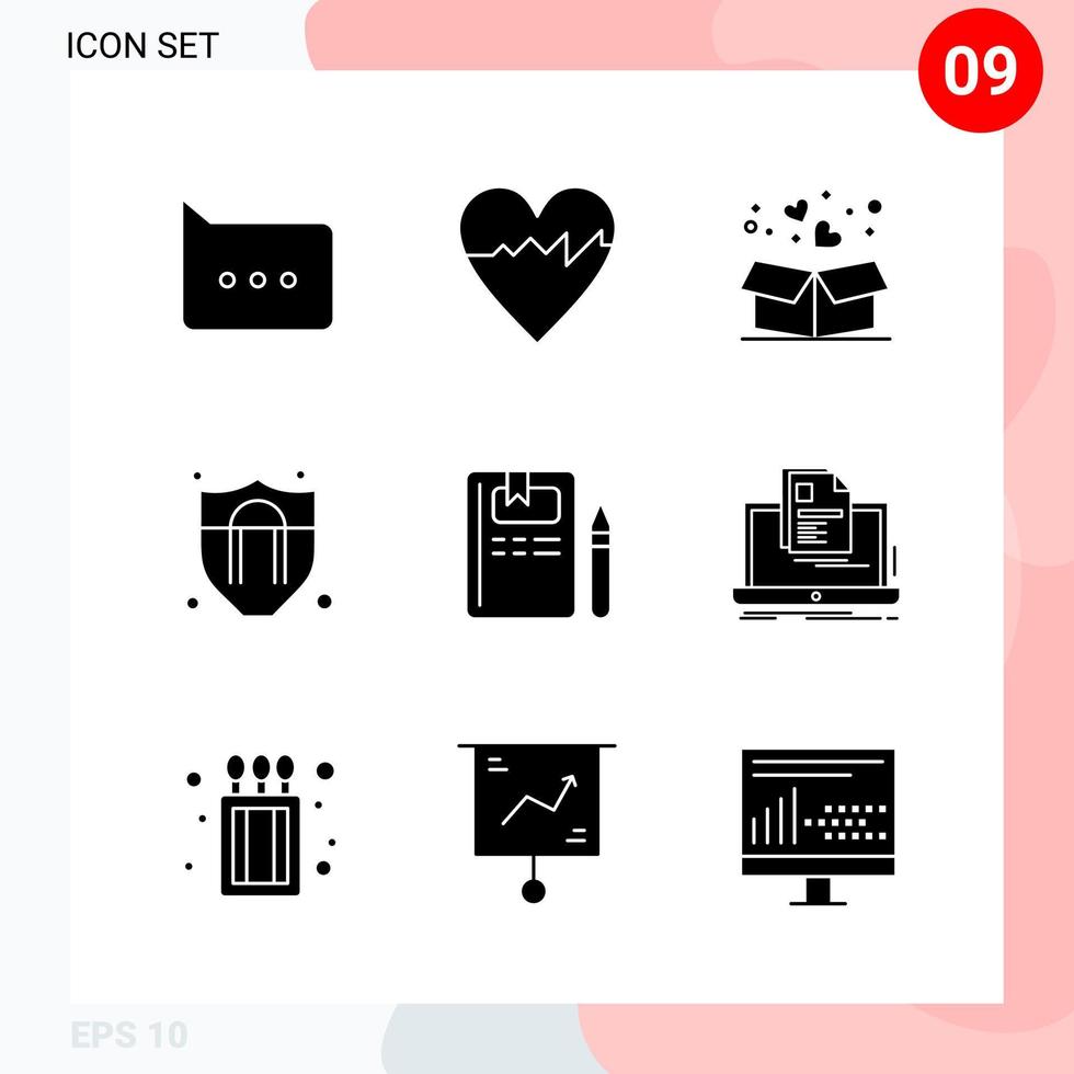 Vector Pack of 9 Icons in Solid Style Creative Glyph Pack isolated on White Background for Web and Mobile