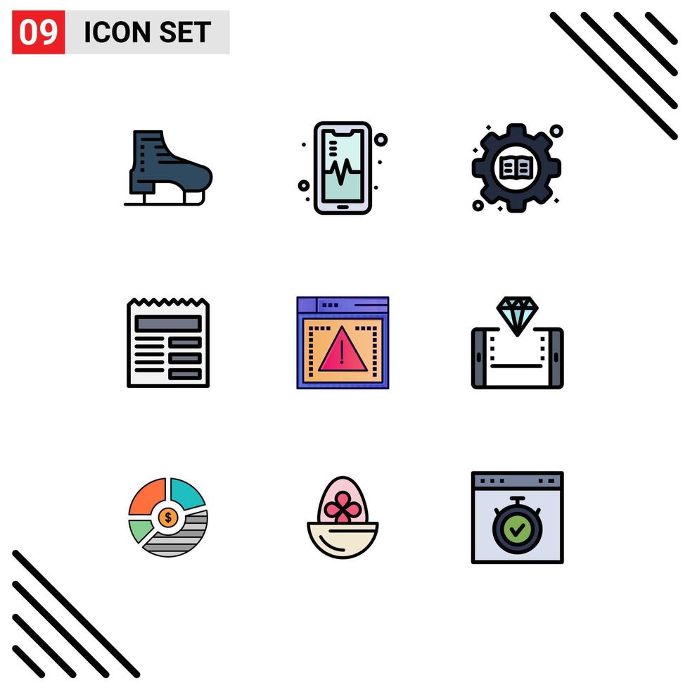 Group of 9 Filledline Flat Colors Signs and Symbols for computing ui education basic document Editable Vector Design Elements