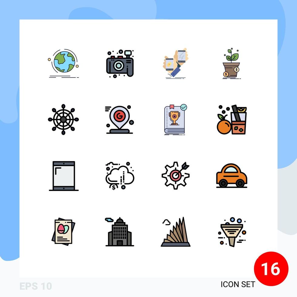 Group of 16 Flat Color Filled Lines Signs and Symbols for business pot awareness growth product Editable Creative Vector Design Elements
